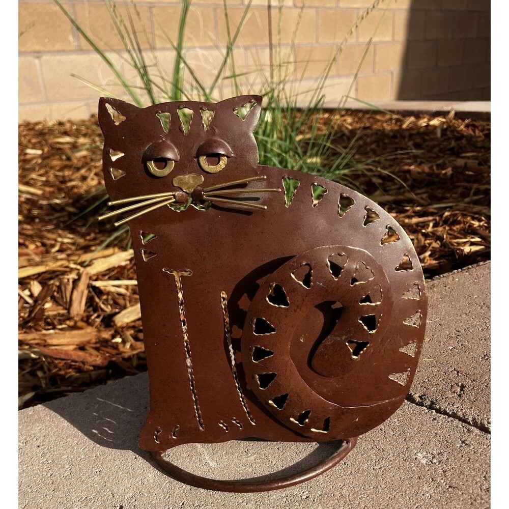 8” Welded Molder Cat W/Whiskers Votive Candle Holder